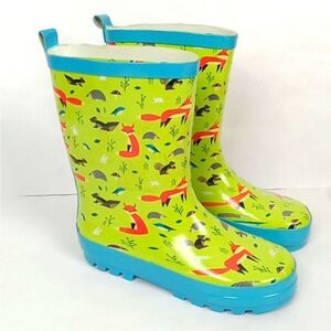 Kid Made Modern Garden Boots Green Rain Boots Forest Friends Foxes small